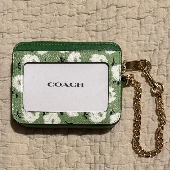 Coach Green Floral Zip Card Case
